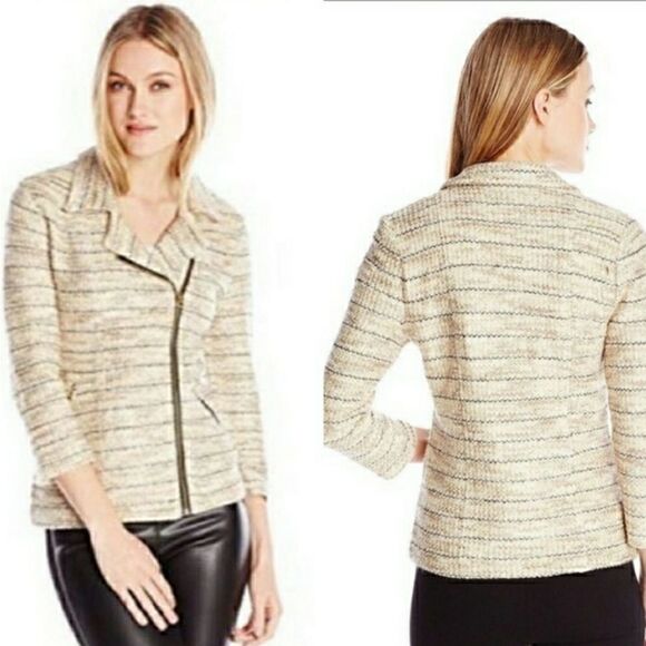 Lucky Brand Moto Jacket Beige Boucle Size Small - Picture 2 of 11